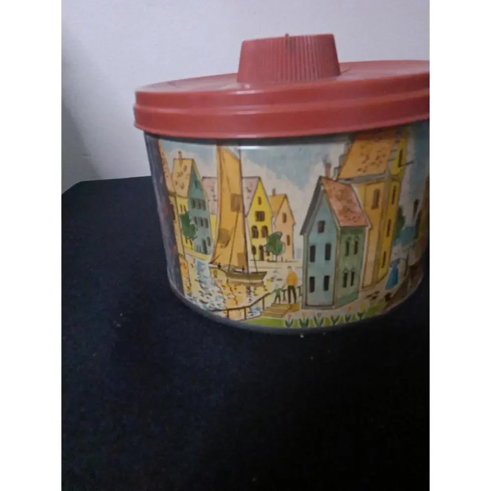 Vintage Mrs Leland's Old Fashioned Candies Tin w/ OrangLid ~ Scenes Venice Italy - Picture 7 of 9